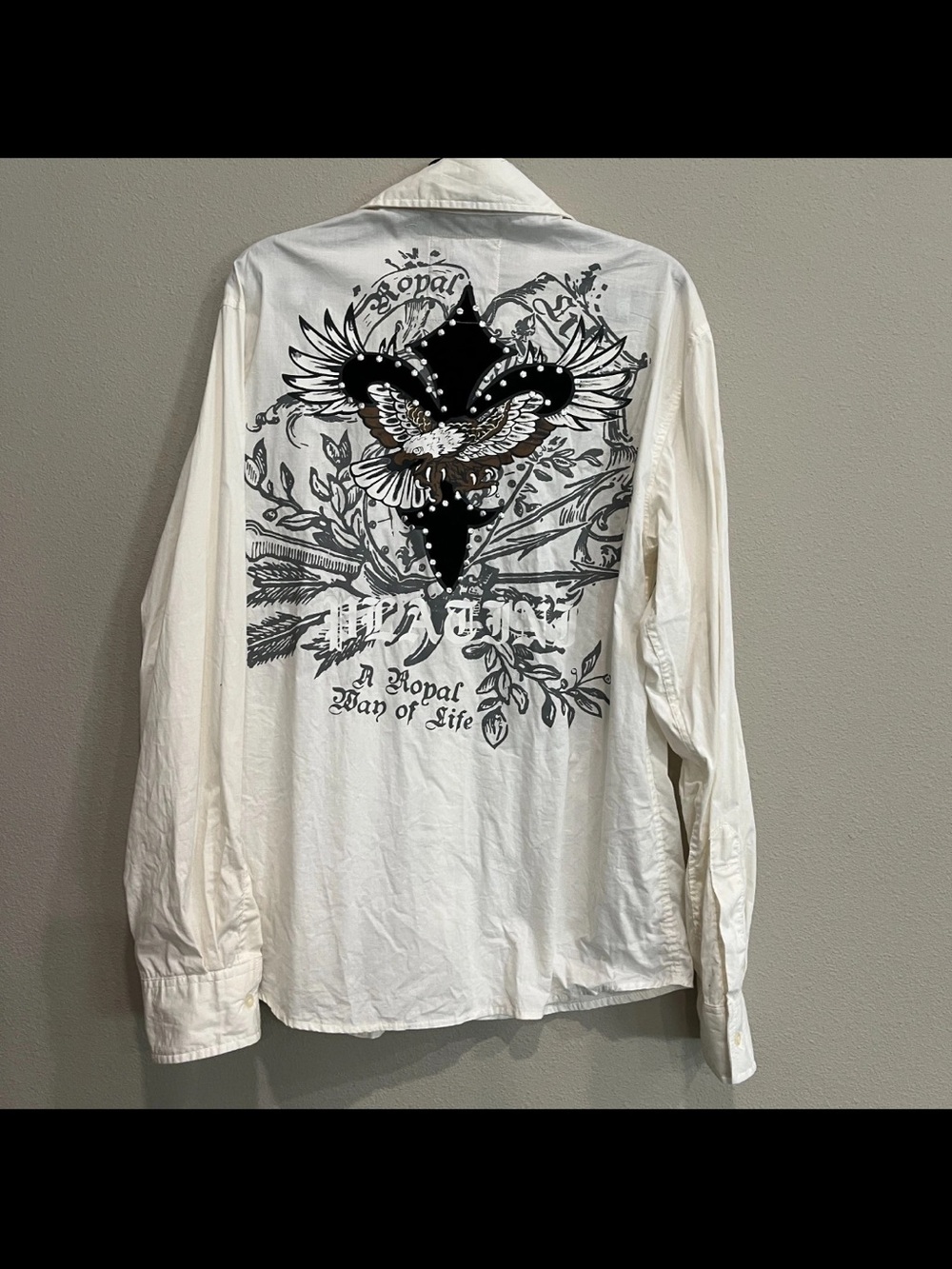PLATINI bling y2k eagle studs Royal Way of Life Shirt rockstar clubwear Mens MED